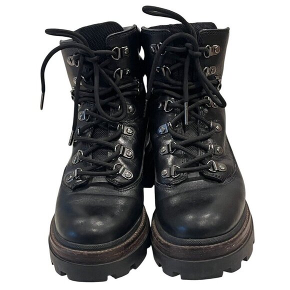 Tory Burch Miller Black Leather Suede Logo Lug Hiker Moto Ankle Boots - Picture 6 of 16